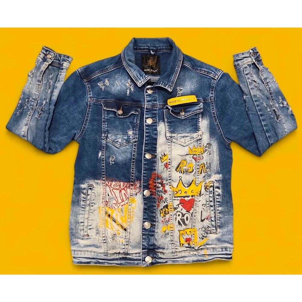 Mario Morato Denim Jacket Skinny Fit Distressed Rock Punk Streetwear Women Small